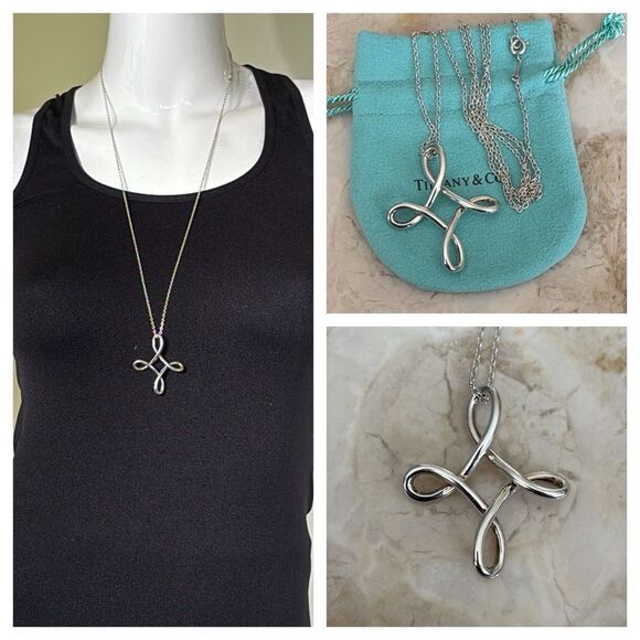 Tiffany & Co. Elsa Peretti Extra Large Infinity Cross 28” Chain Rare - Picture 1 of 12